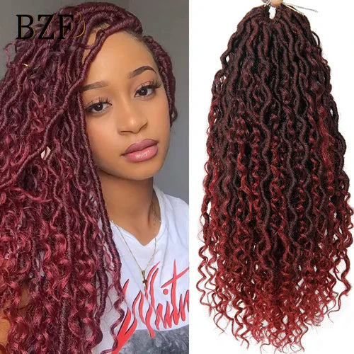 1B Curly Faux Locs Crochet Hair 18Inch Goddess Locs Crochet Hair 1B