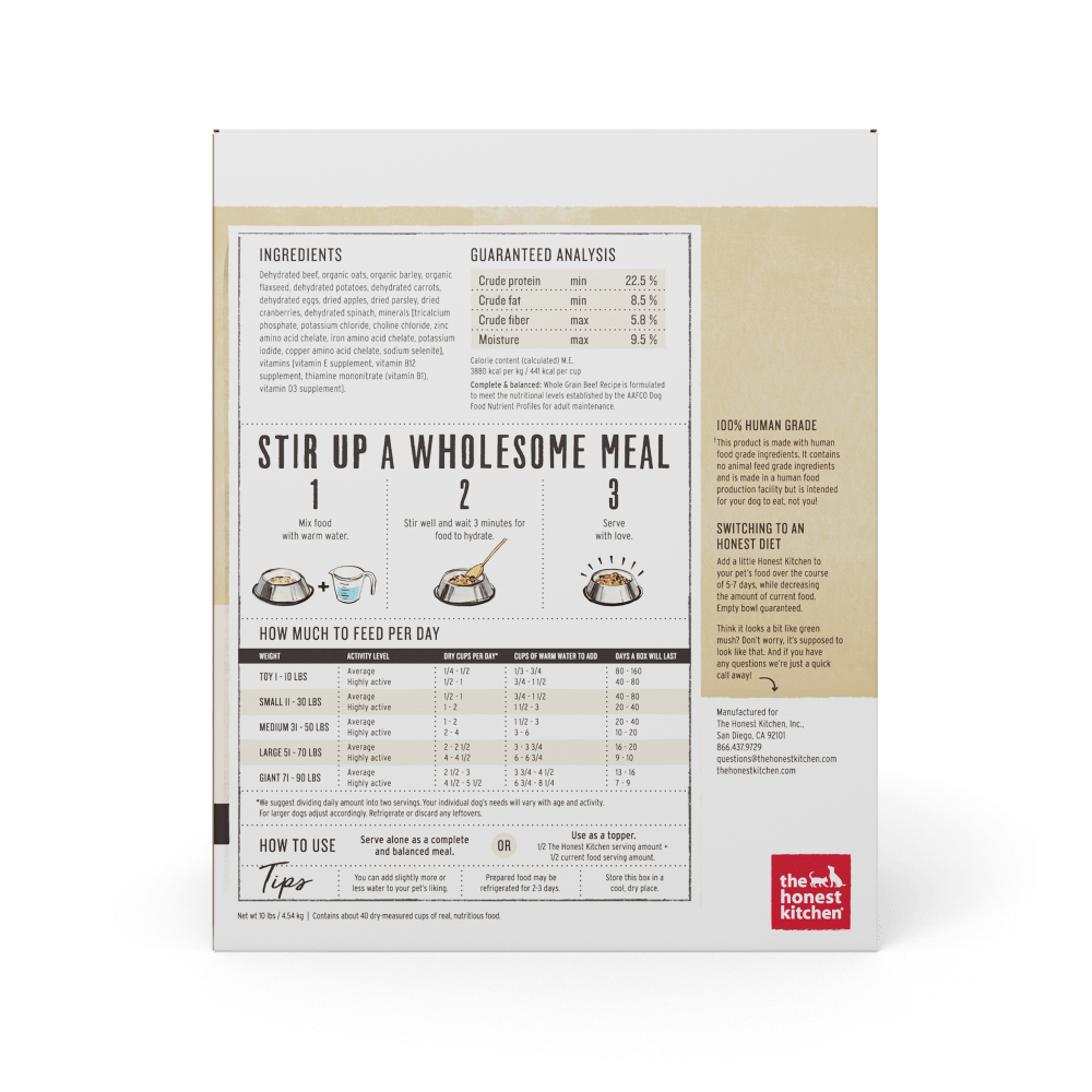 The Honest Kitchen Whole Grain Beef Recipe Dehydrated Dog Food