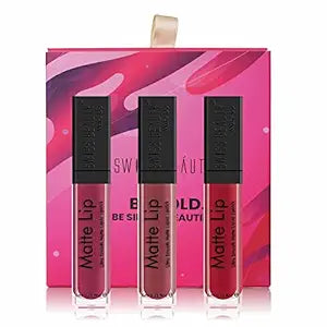 Swiss Beauty Matte Pout Set Of 3- Ultra Smooth Matte Liquid Lipstick | Mauve Pink, Cookie & Pure Red