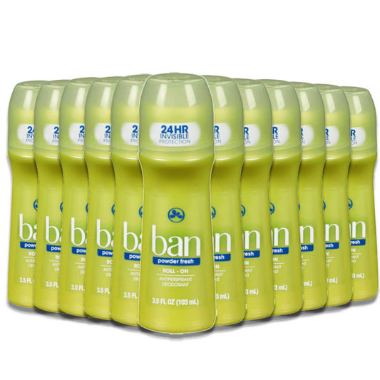 Ban Roll On Antiperspirant Deodorant, Powder Fresh, 3.5 Oz - 12 Pack